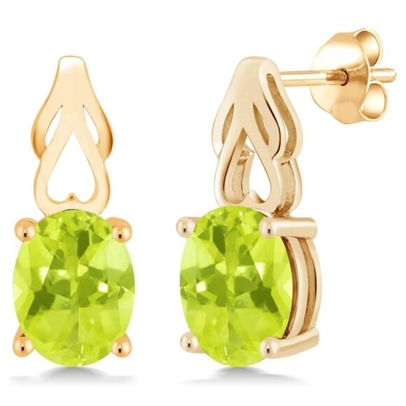 18K Yellow Gold 925 with 3.30 Cttw Lemon Quartz Oval Post Back Drop Earrings